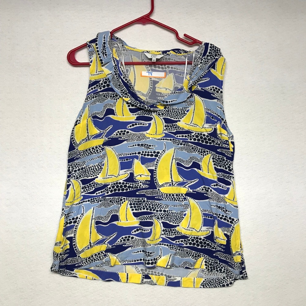 crown & ivy Yellow and Blue Sailboat Print Tank Top